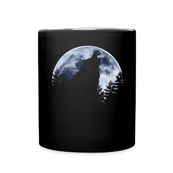Loup hurle lune - La silhouette du loup - Mug uni - noir - Devant