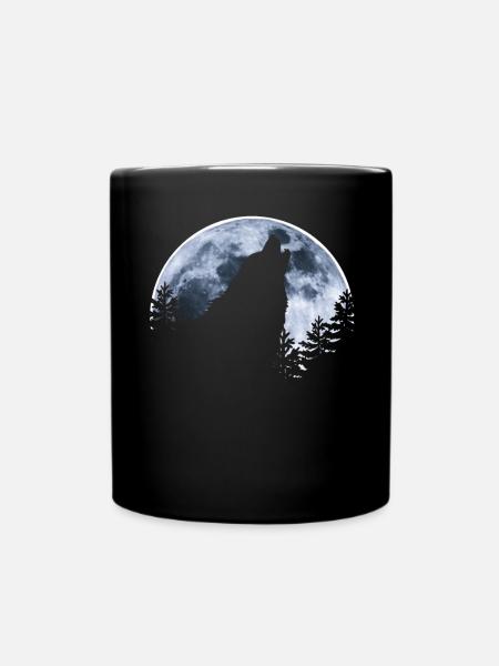Wolf heult Mond an - Wolfs Silhouette - Tasse einfarbig - Schwarz