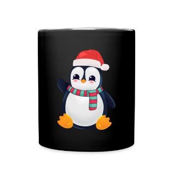 Penguin With Christmas scarf and cap - Full Colour Mug - black - Front