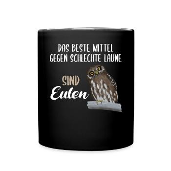 Eule Süßer Uhu Vogel Lustiger Spruch Geschenk - Tasse einfarbig - Schwarz - Vorne