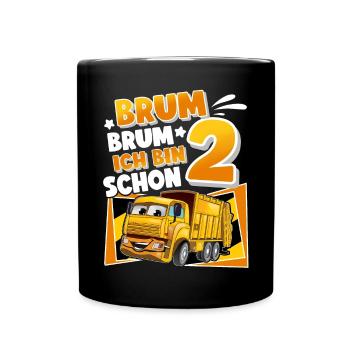 2 Jahre Kinder Müllauto - Tasse einfarbig - Schwarz - Vorne