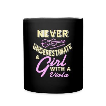 Viola – Never Underestimate A Girl - Full Colour Mug - black - Front