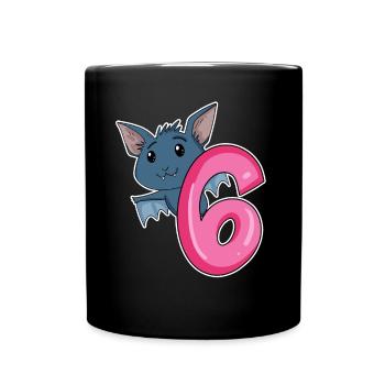 6 Jahre alt - 6. Geburtstag - Fledermaus Motiv - Tasse einfarbig - Schwarz - Vorne