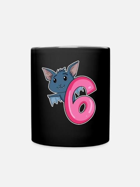 6 Jahre alt - 6. Geburtstag - Fledermaus Motiv - Tasse einfarbig - Schwarz