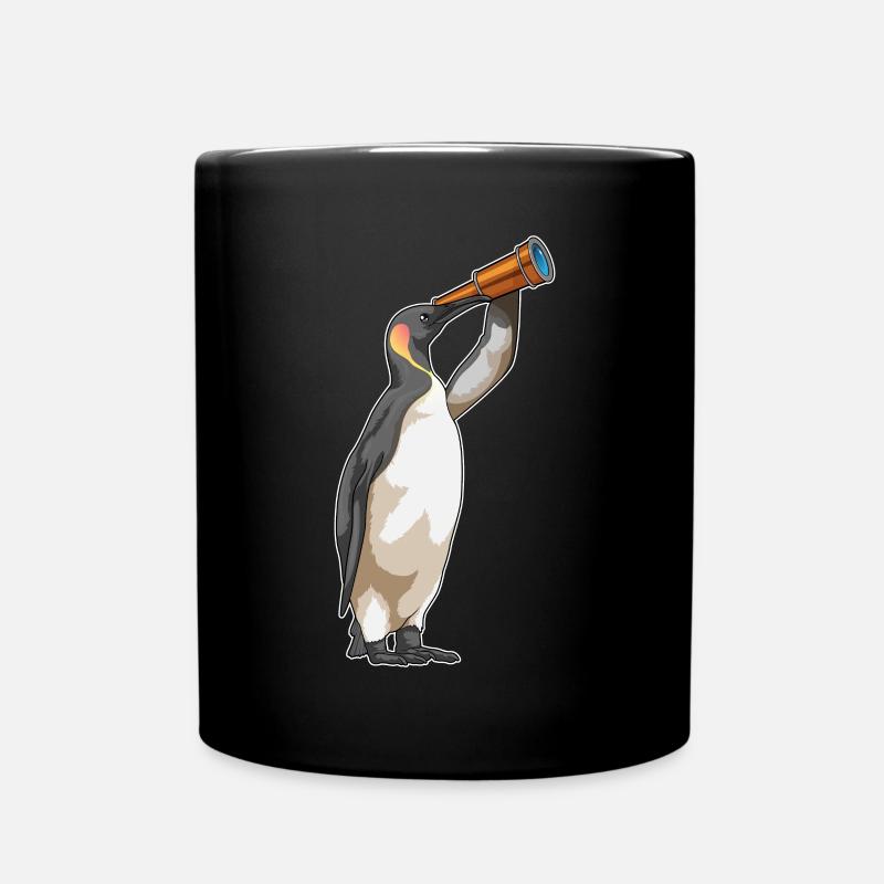 Pinguin mit Teleskop - Tasse einfarbig - Schwarz