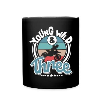 Motocross Kinder 3 Jahre Young Wild And Three - Tasse einfarbig - Schwarz - Vorne