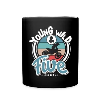 Motocross Kinder 5 Jahre Young Wild And Five - Tasse einfarbig - Schwarz - Vorne