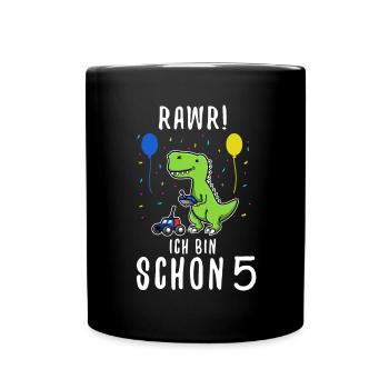 Ich bin schon 5 Dino - Tasse einfarbig - Schwarz - Vorne