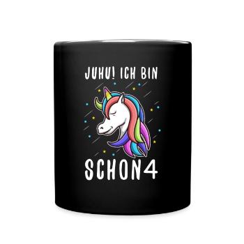 Ich bin schon 4 Einhorn - Tasse einfarbig - Schwarz - Vorne