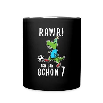 Ich bin schon 7 Dino - Tasse einfarbig - Schwarz - Vorne