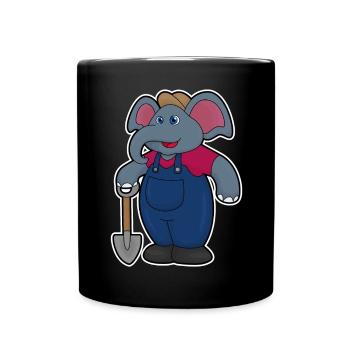 Elephant as farmer with shovel - Full Colour Mug - black - Front