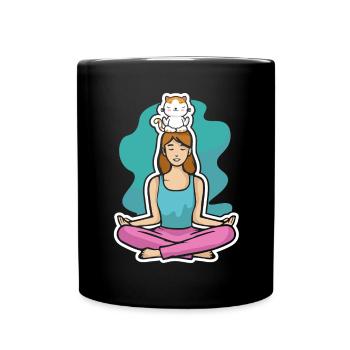 Yoga with the cat - Full Colour Mug - black - Front