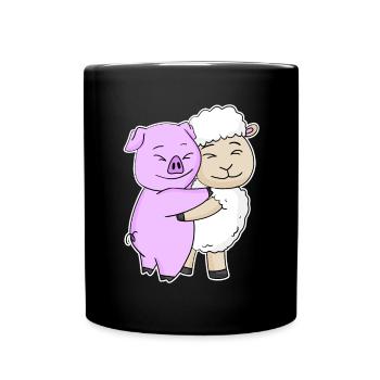 Cochon et mouton câlinent des animaux mignons - Mug uni - noir - Devant
