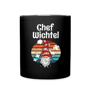 Chef Wichtel Vintage Weihnachts Gnom - Tasse einfarbig - Schwarz - Vorne