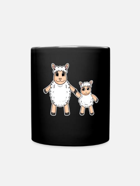 Schaf Familie - Schaf mit Baby - Schaf Motiv - Tasse einfarbig - Schwarz
