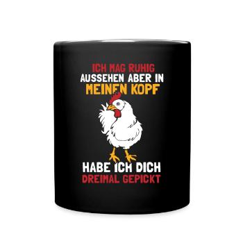 Huhn Küken Bauernhof Tier Landwirt Scheune - Tasse einfarbig - Schwarz - Vorne
