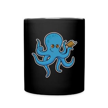 Krake Buch - Tasse einfarbig - Schwarz - Vorne