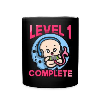 Level 1 complete 1. Geburtstag 1 Jahr - Tasse einfarbig - Schwarz - Vorne