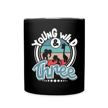 3. Geburtstag Kinder Zoo Tiere Dschungel Safari - Tasse einfarbig - Schwarz - Vorne
