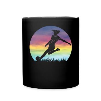 Women's Soccer Silhouette Colorful Retro Sunset - Full Colour Mug - black - Front