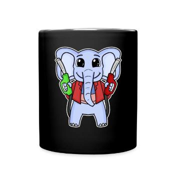 Tankwart Elefant Tankstelle - Tasse einfarbig - Schwarz - Vorne