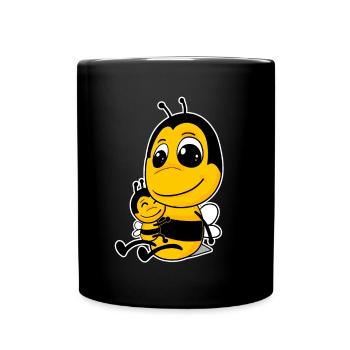 Familie - Biene mit Baby - Biene - Tasse einfarbig - Schwarz - Vorne