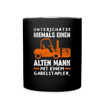 Staplerfahrer Alter Mann - Tasse einfarbig - Schwarz - Vorne
