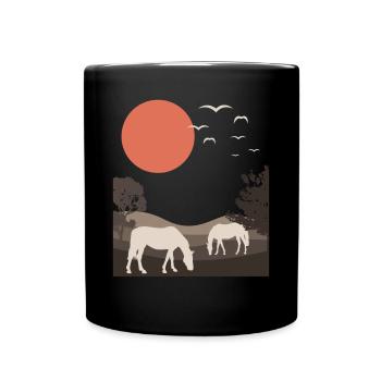 Pferde Liebhaber Berge Landschaft Natur Geschenk - Tasse einfarbig - Schwarz - Vorne