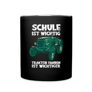 Traktor Schule - Tasse einfarbig - Schwarz - Vorne