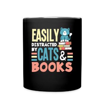 Katze Bücherei Buch Lesen Bücherwurm - Tasse einfarbig - Schwarz - Vorne