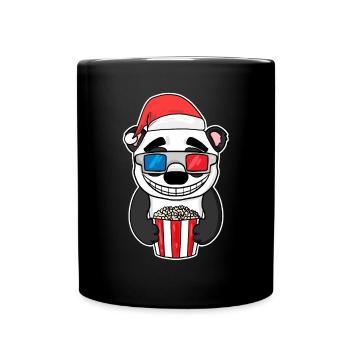 Weihnachten Panda Bär Popcorn Kino - Tasse einfarbig - Schwarz - Vorne
