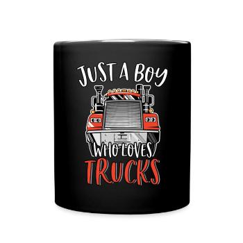 Juste un garçon qui aime les camions Mignon drôle semi-remorque - Mug uni - noir - Devant