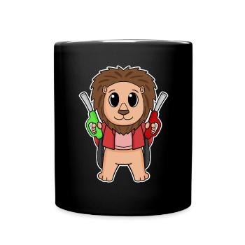 Tankwart Löwe Tankstelle - Tasse einfarbig - Schwarz - Vorne