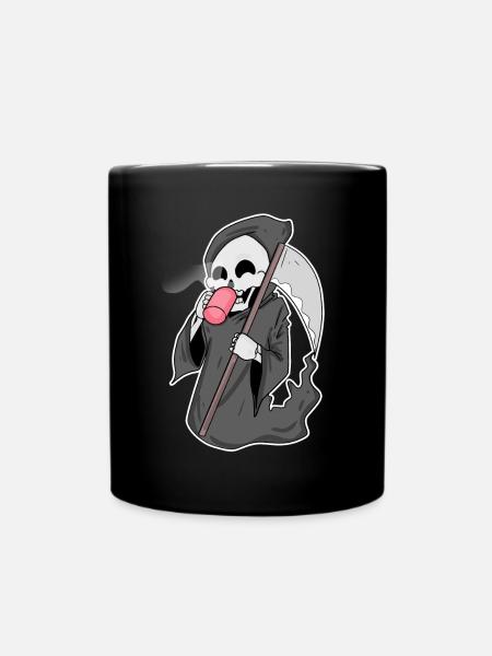 Sensenmann mit Kaffee - Tasse einfarbig - Schwarz
