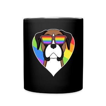 Boxer Hund Regenbogen Herz - Tasse einfarbig - Schwarz - Vorne