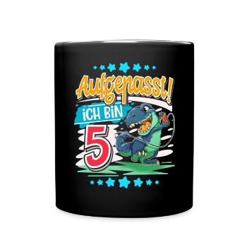 5. Geburtstag 5 Jahre Dinosaurier T Rex - Tasse einfarbig - Schwarz - Vorne