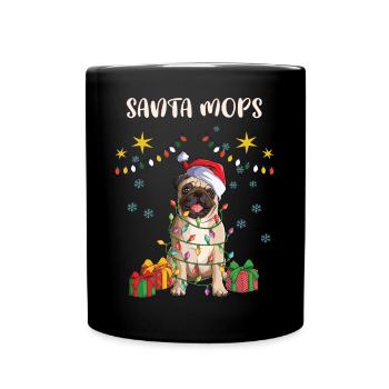 Merry Christmas Santa Mops - Weihnachtsoutfit - Tasse einfarbig - Schwarz - Vorne