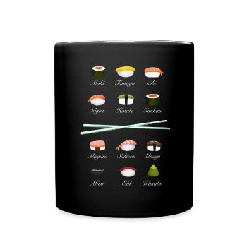 sushi kit Chopsticks manga wasabi japan riz fish - Mug uni - noir - Devant