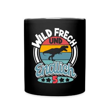 5 Jahre 5. Geburtstag Dino Dinosaurier - Tasse einfarbig - Schwarz - Vorne