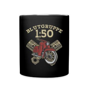 Blutgruppe 1:50 KR51 Schwalbe Vintage Retro Moped - Tasse einfarbig - Schwarz - Vorne