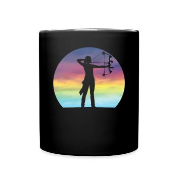 Bogenschießen Mädchen Retro Sonnenuntergang Bogenjagd Bogenschießen - Tasse einfarbig - Schwarz - Vorne