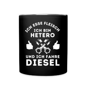 Ich esse Fleisch, ich bin Hetero und Fahre Auto - Tasse einfarbig - Schwarz - Vorne