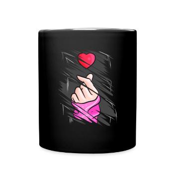 K-Pop Music Finger Heart Symbol Torn Design - Full Colour Mug - black - Front