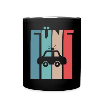 Polizeiauto 5 Jahre Kinder 5. Geburtstag Polizei - Tasse einfarbig - Schwarz - Vorne