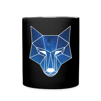 Weißer Wolf und Sternenhimmel - Tasse einfarbig - Schwarz - Vorne
