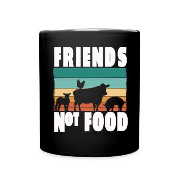Vegan Vegetarisch Friends not Food Tierschutz - Tasse einfarbig - Schwarz - Vorne