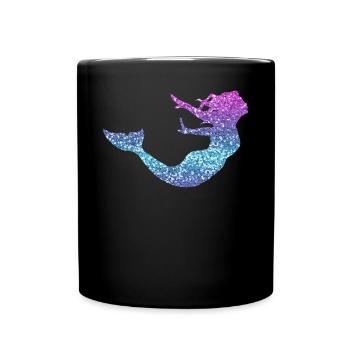Meerjungfrau Damen Mädchen Geschenk Nixe Glitzer - Tasse einfarbig - Schwarz - Vorne