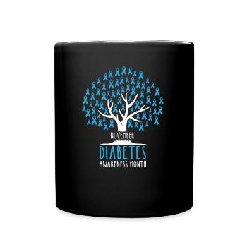 Blaue Schleife Baum - T1D Diabetes Kämpfer - Tasse einfarbig - Schwarz - Vorne