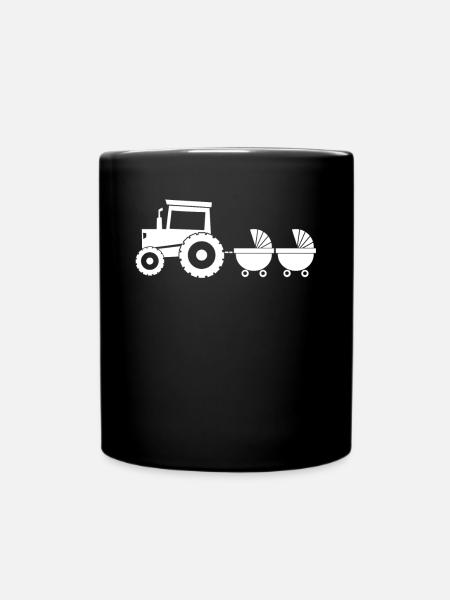 Traktor mit Babywagen - Zwillinge - Tasse einfarbig - Schwarz
