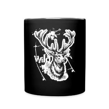 Wild Hirschkopf Hirsch - Tasse einfarbig - Schwarz - Vorne